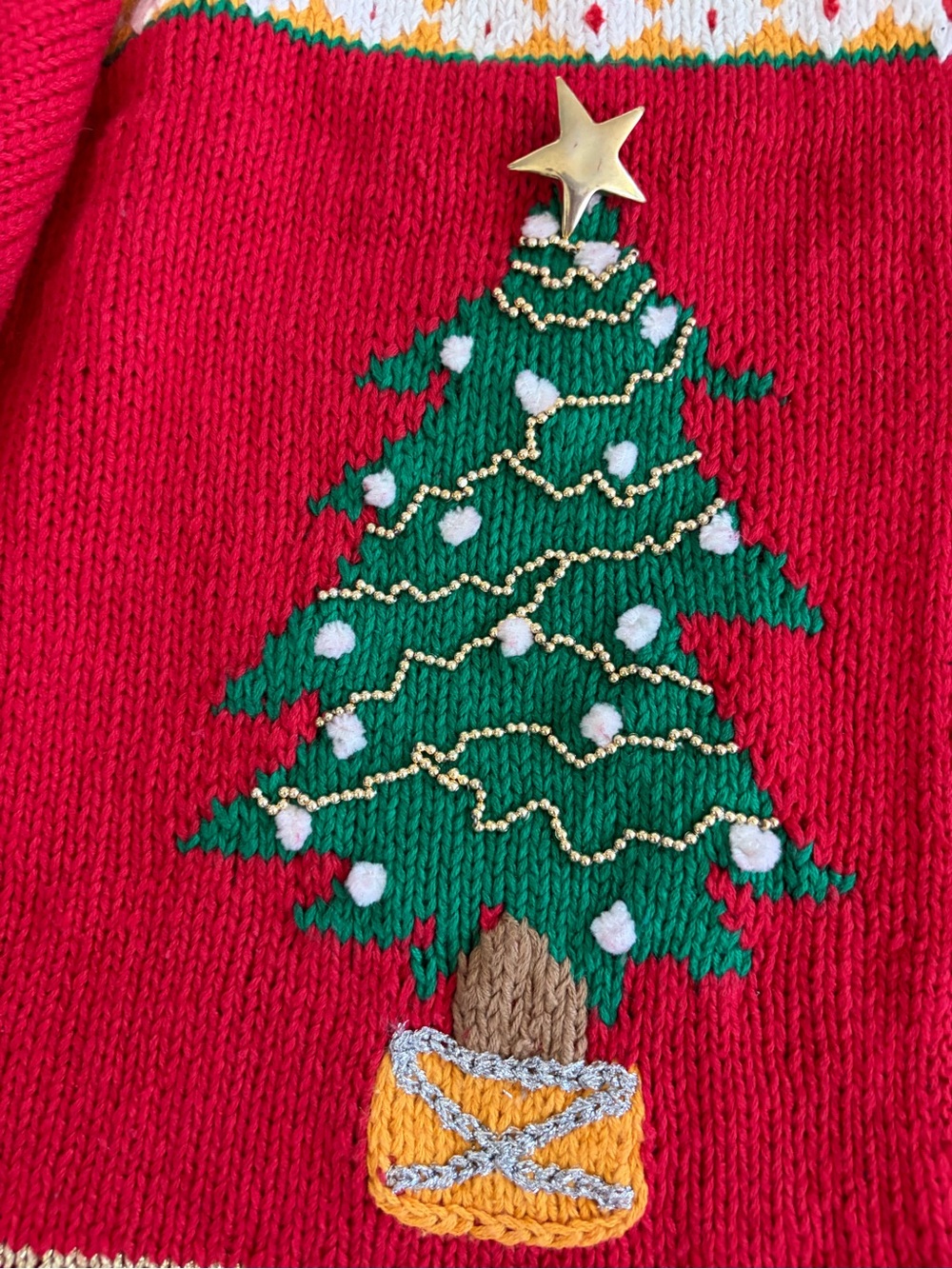 Vintage Ugly Christmas Holiday Knit Cardigan Sweater with Festive Embellishments - Picture 4 of 13